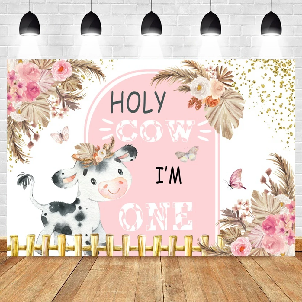 Holy Cow Baby Shower Backdrop Cartoon Farm Cow Cowboy My First Rodeo Kids 1st Birthday Photography Background Photo Studio Props