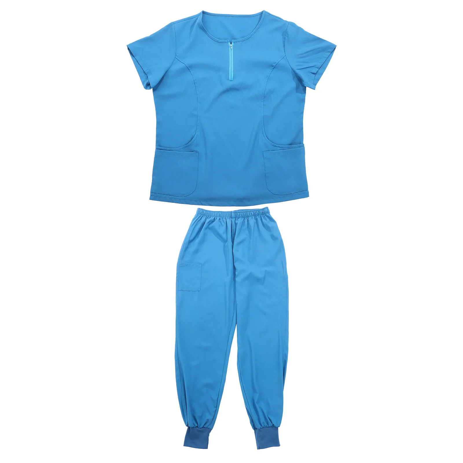 1Set Women Doctor Uniform Short Sleeve Classic Pockets Design Breathable Comfortable Medical Work Clothes Woman Doctor Uniform