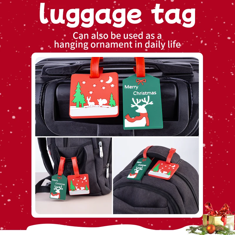 

Рождественские украшения Рождественская елка Лось Багажные бирки Чемодан Мультяшный стиль Силиконовая портативная дорожная этикетка на Рождество