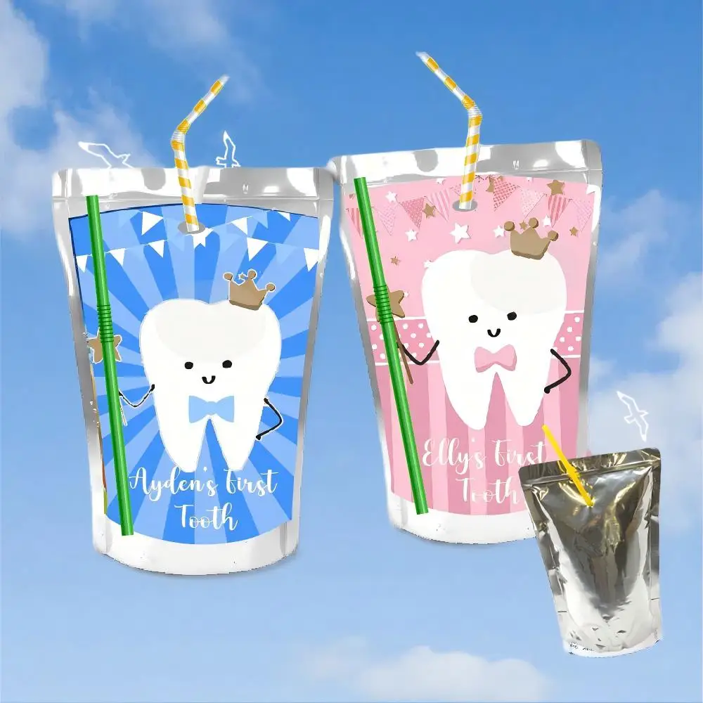 First Tooth Boy Girl Juice Pouch Labels Soap Bubble Favor Tag Chip Bag Candy Box Bottle Stickers Birthday Party Christmas Decor view 5