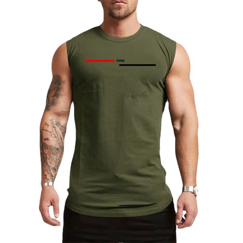 Camiseta sin mangas para hombre, ropa deportiva ajustada, de algodón puro, con cuello redondo, para entrenamiento de culturismo y gimnasio