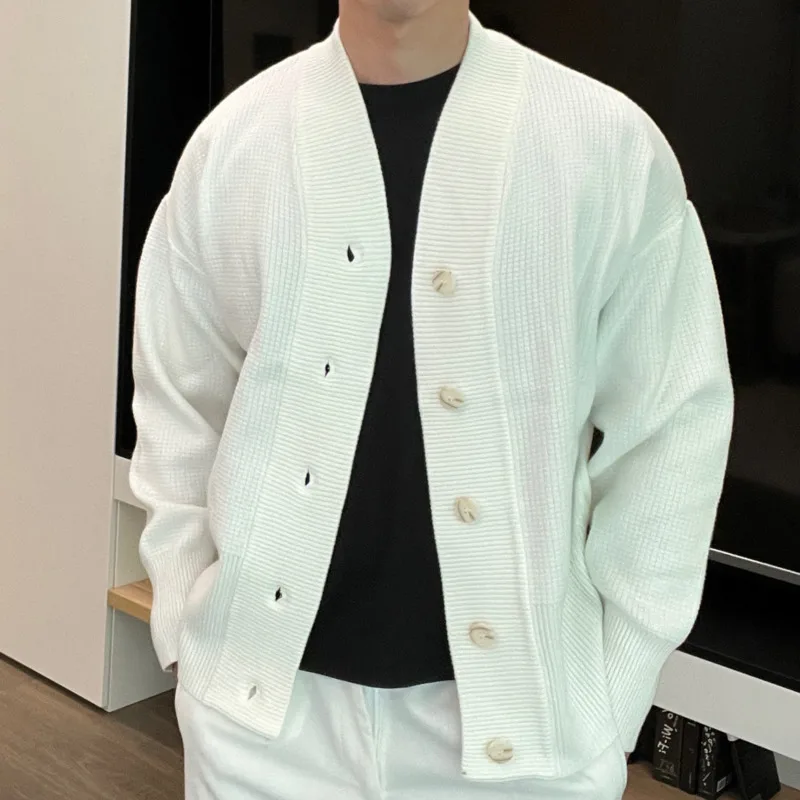 

High Quality Simple Solid Color Men Sweater Jacket British Versatile Cardigan Sweater Green Knitted Designer Cardigan Hombre