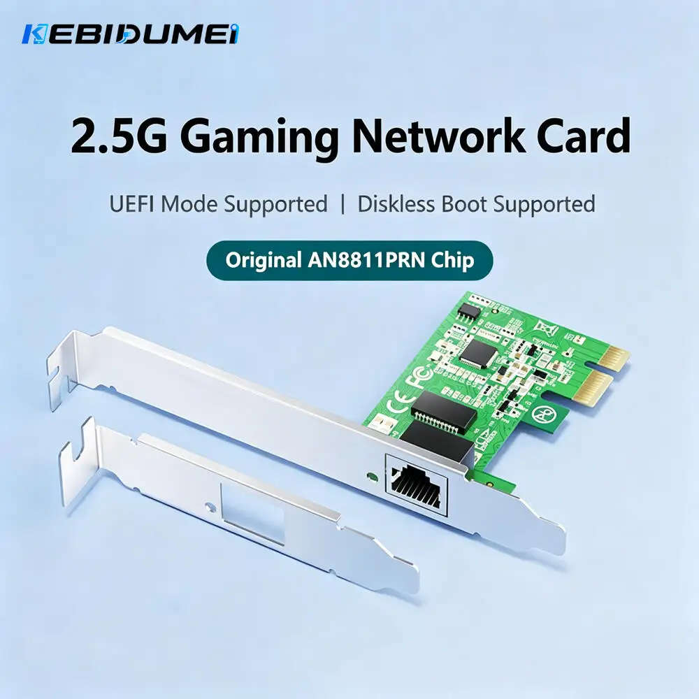 KEBIDUMEI PCIe to RJ45 Network Card Adapter 2.5G Gigabit Ethernet 100/1000/2500Mbps RJ45 LAN Controller for PC Win10/11
