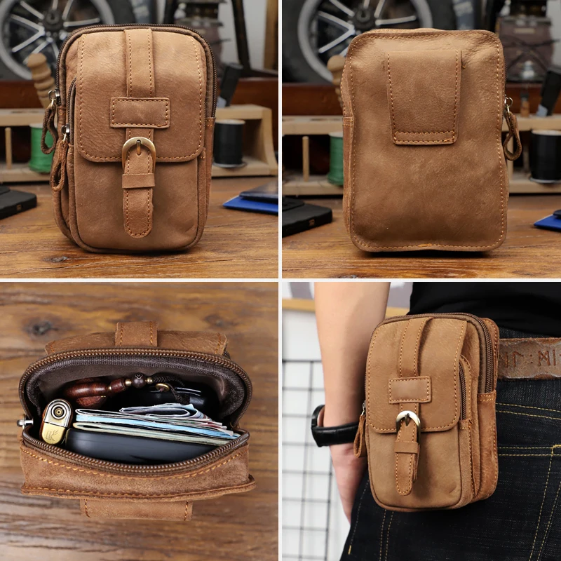 جديد خمر الرجال جلد البقر الخصر حقيبة الذكور الرياضة في الهواء الطلق الخصر حزم للرجال ارتداء مقاومة حقيبة الهاتف المحمول