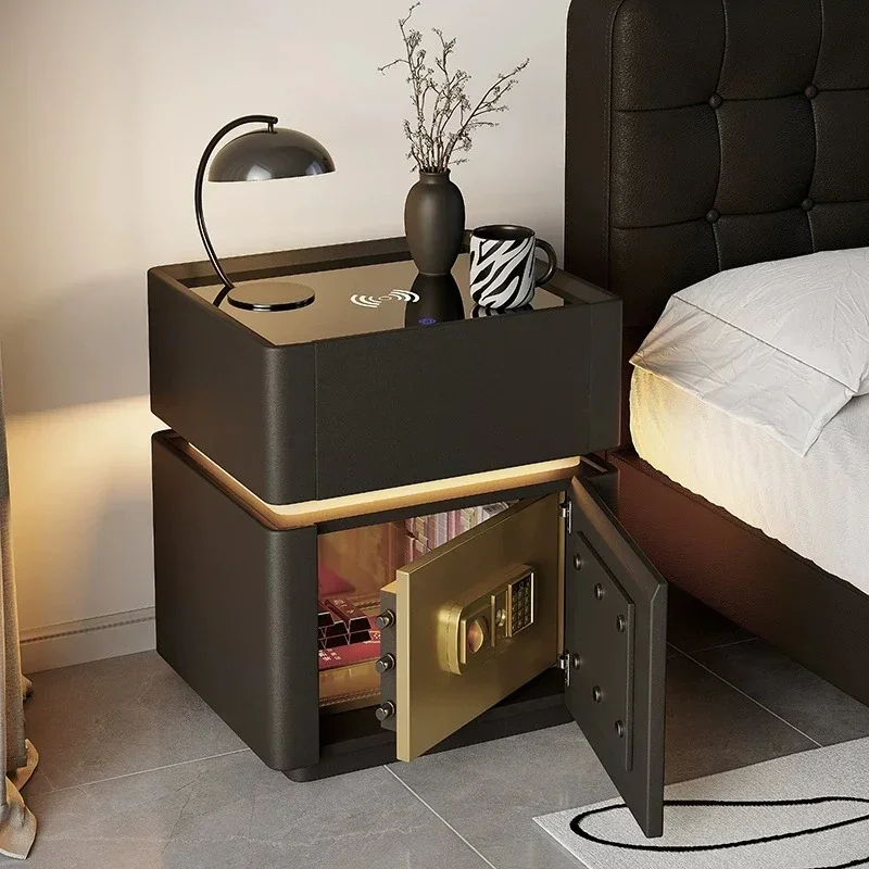 Black Hidden Night Stand Safes Storage Smart Cool Bed Side Table Clearance Modern Mesitas De Noche Dormitorio Furniture Home