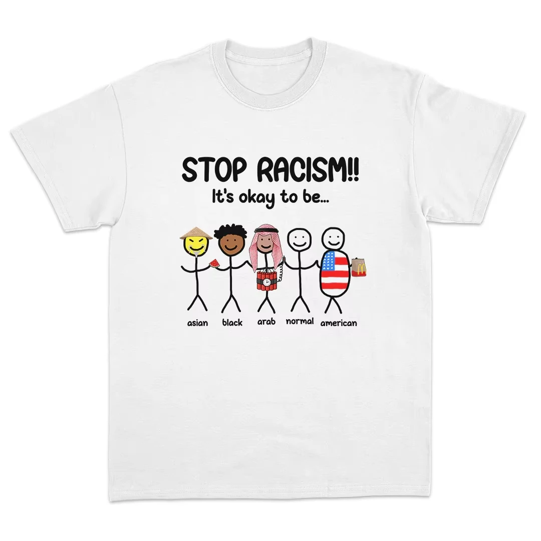 Image of Stop Racism It's Okay To Be Asian Black Arab Norma T-Shirt 2026 Sommer Herren Damen Streetwear Übergroße Kleidung aus reiner Baumwolle