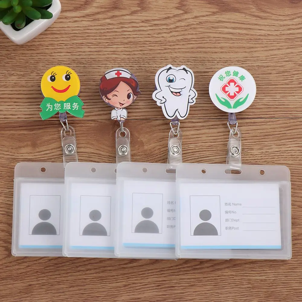 Cartoon Metal Clip Name Tags Nurse Doctor with Retractable Reel Business Work Card Badge Holders ID Badge Holder