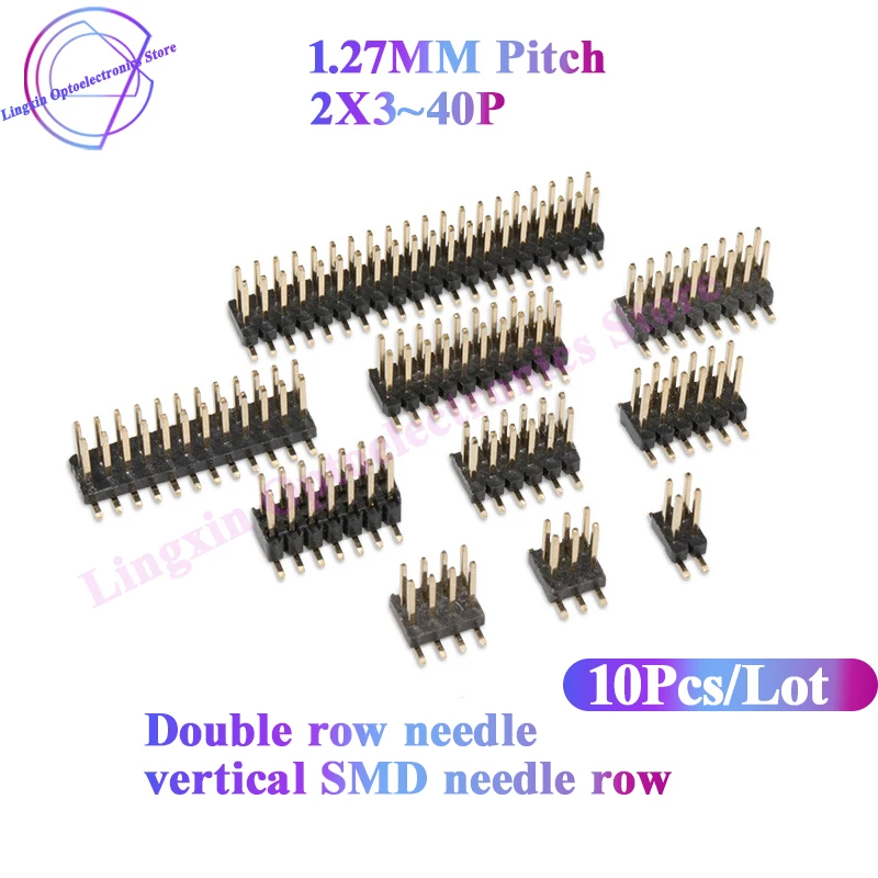 10PCS 1.27mm Strip Double Row Male Pin Header Connector 1.27 SMD SMT Pinheader Socket 2*3/4/5/6/7/8/10/12/15/20/40/50Pins