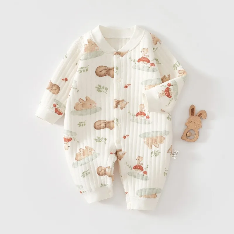 

Newborn Jumpsuit Fruit Animal Print Long Sleeve Thin Cotton Boneless Thicken Warm Sleepwear Suitable for Causal Baby Girls Boys