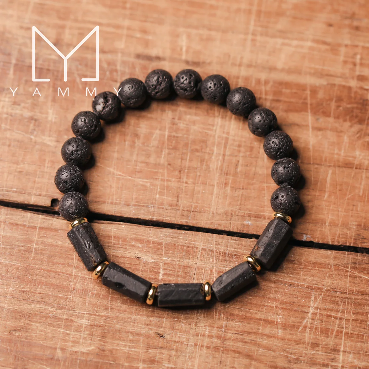 Natural Black Tourmaline Stone Chunky Beads 8mm Black Lava Beads Elastic String Bracelet Jewelry N0381JBG.E