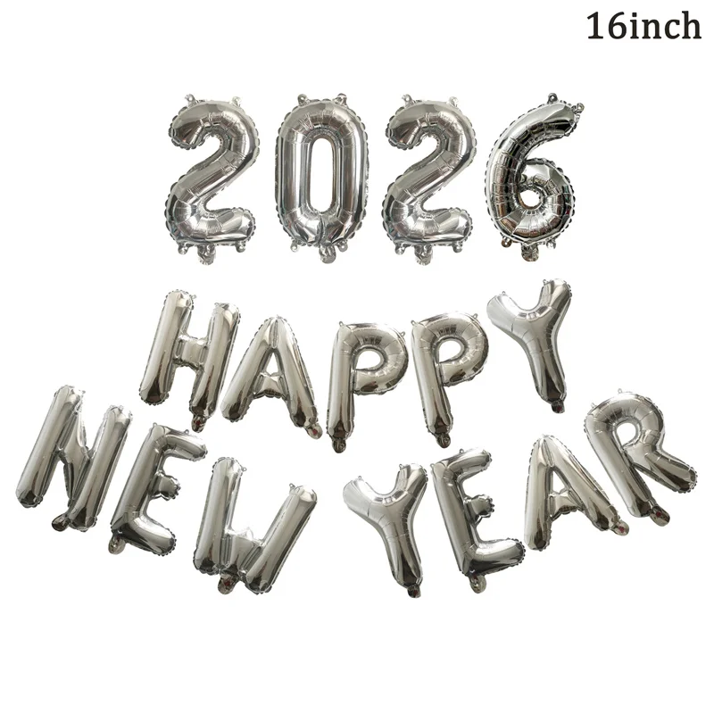 16 قطعة 16 بوصة سنة جديدة سعيدة 2026 عدد الحروف بالونات السنة الجديدة حفلة خلفية بالونات عيد الميلاد المنزل عطلة لوازم الحفلات #5