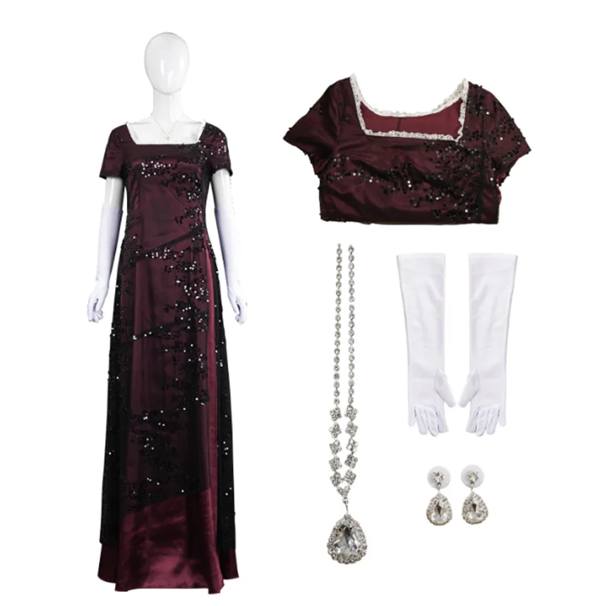 

Аниме Роза Косплей Бордовое Платье DeWitt Bukater Готическое Платье с Блестками Ожерелье Женская Одежда Для Взрослых Хэллоуин Одежда Для Выступлений