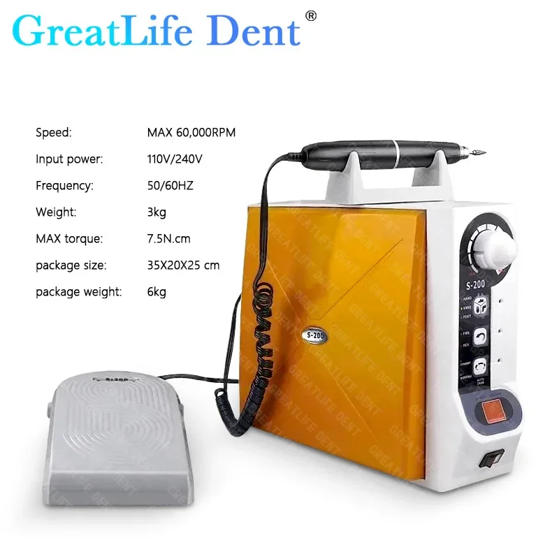 Greatlife-dentブラシレス歯科用マイクロモーター、高速マイクロモーター、ハンドピースドリル、研磨機、60000rpm