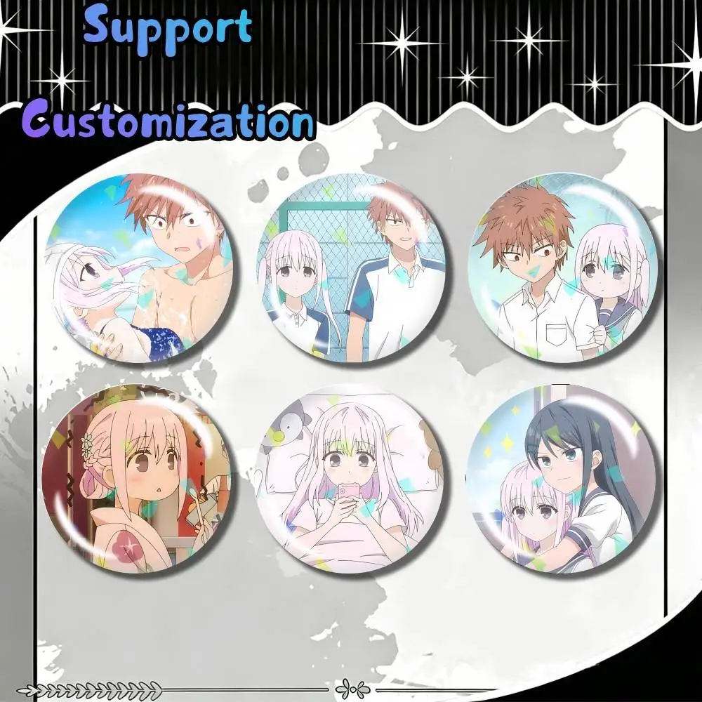 Oota x Kashiwada-san Anime Customizable Round Brooch Pins, Personalized Badges With Broken Glass Design Fashion Accessory