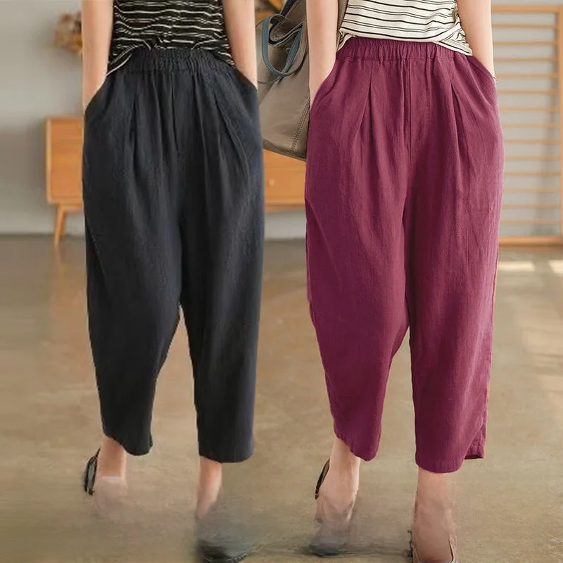 

Женские летние свободные брюки-морковки с высокой талией из хлопка, больших размеров, укороченные, повседневные