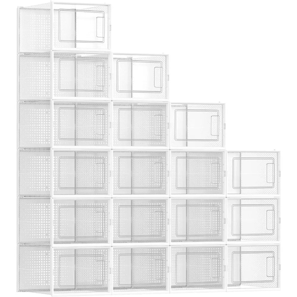

18-Pack Stackable Clear Plastic Shoe Storage Boxes 18 Count Fit Size 13