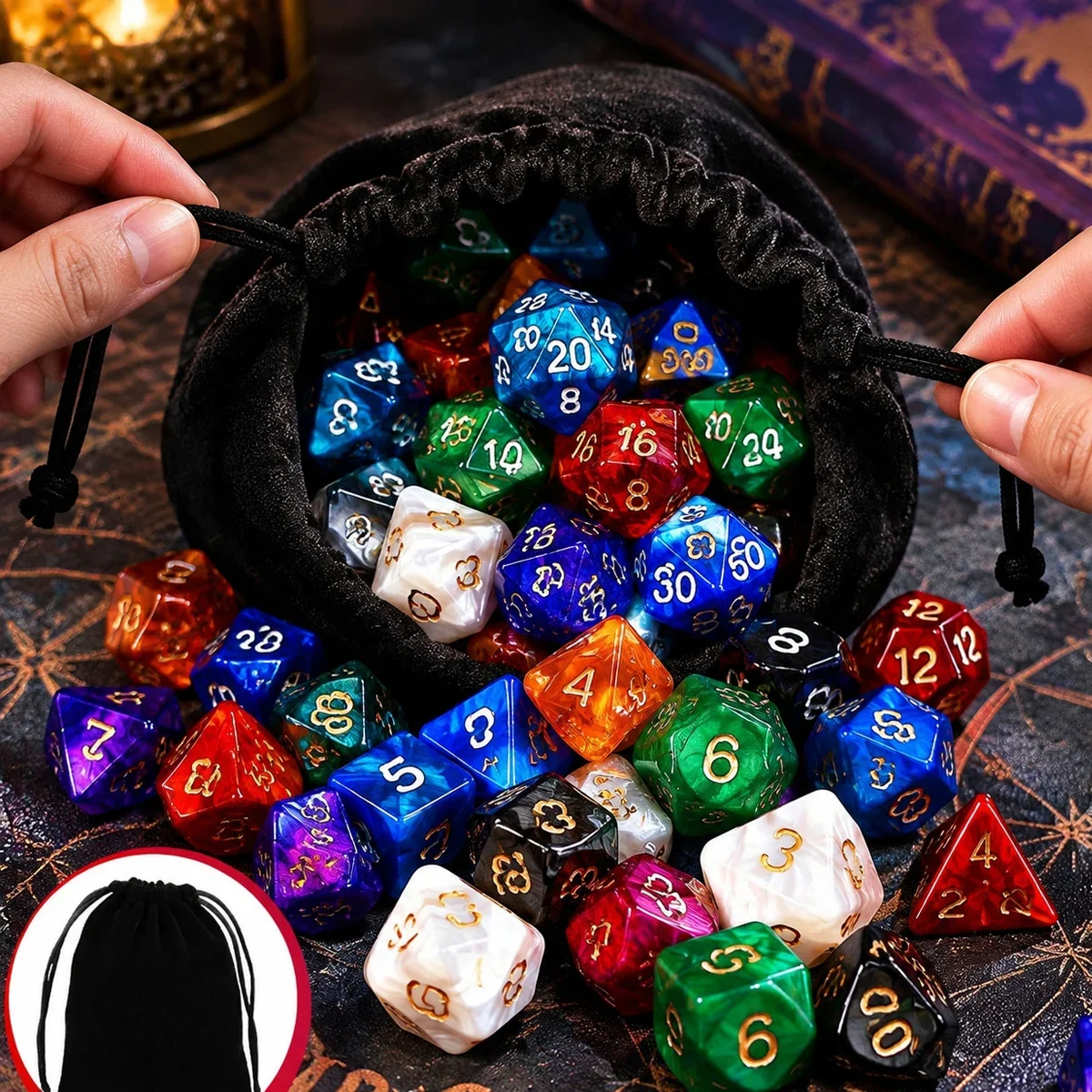 28/35/42pcs Random Mixed Color Polyhedral Dice with Black Drawstring Pouch for DND RPG Tabletop Gaming ZSY