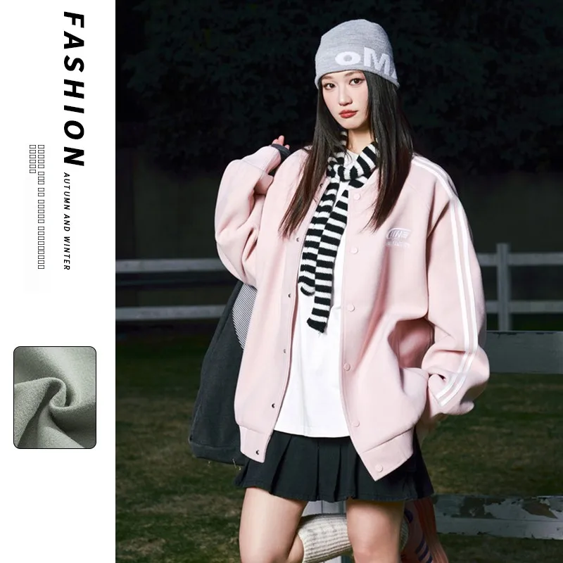 

New Spring Autumn Color Blo Baseball Jaet Stand Collar ex Sli Durable Polyester Fiber Teenager Faionable Jaet