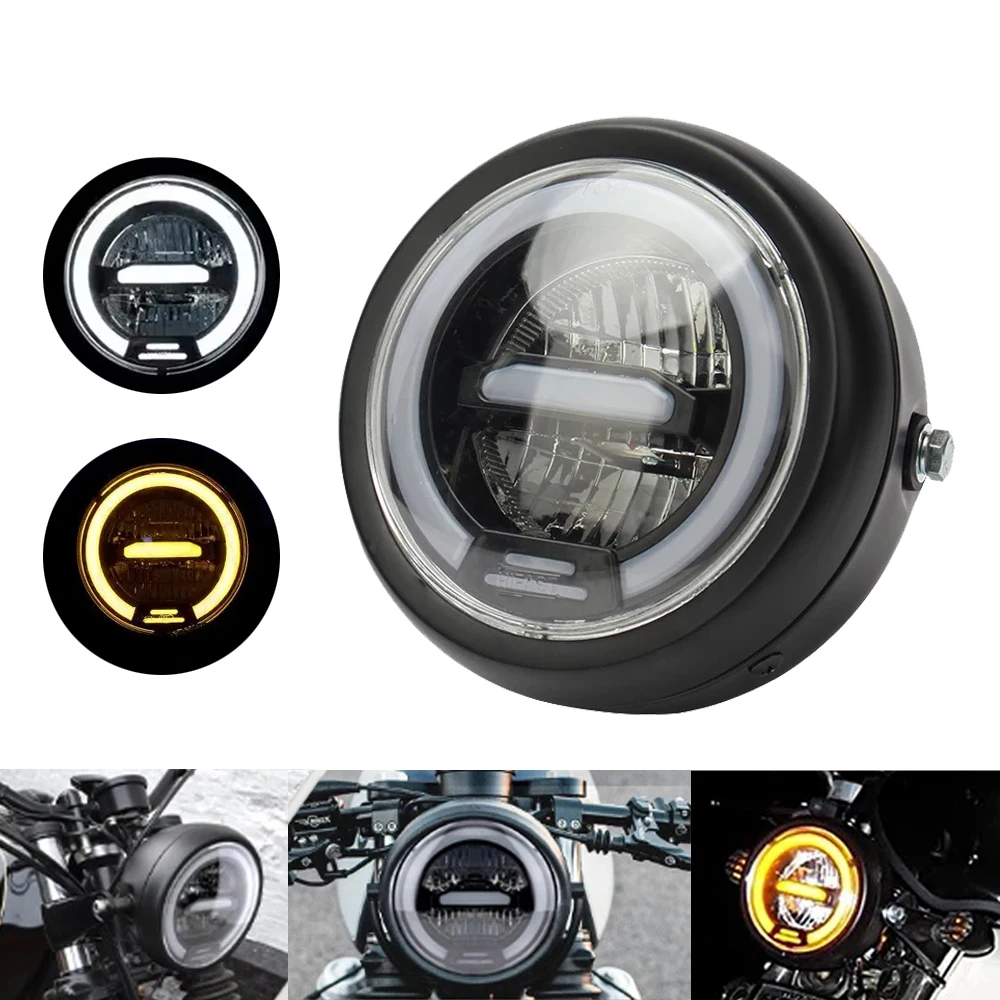 

Motorcycle LED Headlights Black Round Head Lamp Kit For Harley Sportster Cafe Racer Honda Yamaha Suzuki Custom Universal
