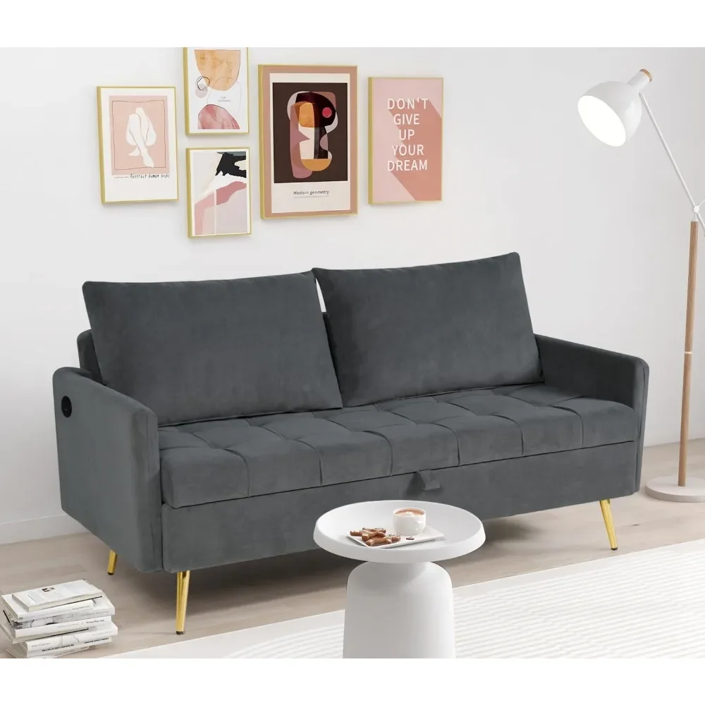 

60" Wide Velvet Loveseat Sofa with Storage | Small Comfy Cushion Love Seat for Bedroom/Living Room/Office/Dorm