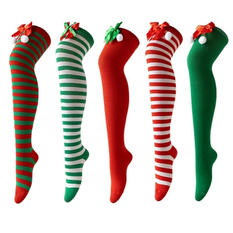 Weihnachten Gestreifte Kniestrümpfe Cosplay Rot Grün Lange Strümpfe Frauen Mädchen Party Weihnachten Dekor Urlaub Festliche Über Knie Socken