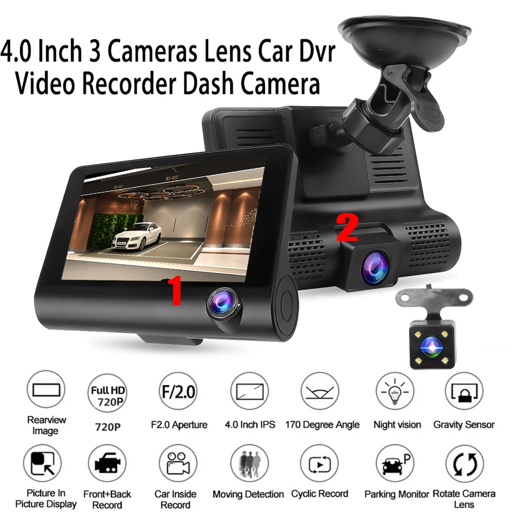 

Car DVR Video-Recorder 3 Cameras lens 4.0 Inch Dash Camera 1080P Dual Lens support Rearview Camera Video Recorder Night Vision