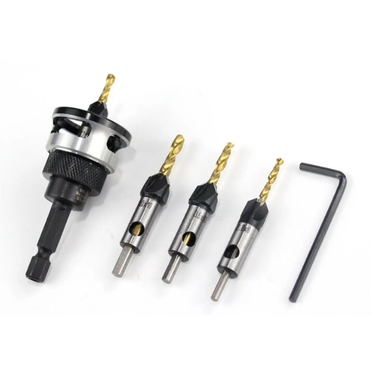 Titanium-Coated Woodworking Limit Four Edge Countersink Drill Adjustable Depth Step Drill Screws Countersink Drill Bit A