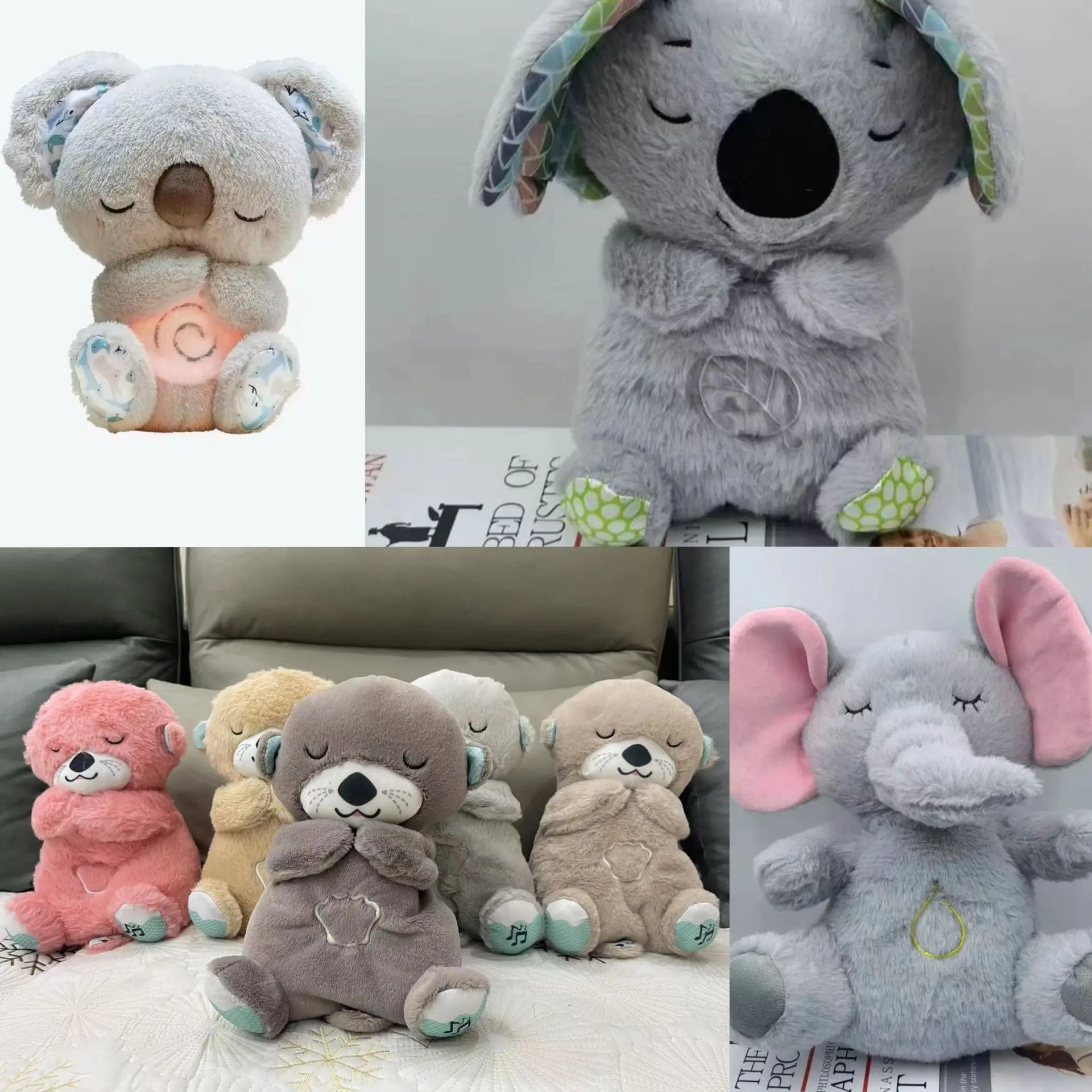 Baby Breathing Koala Baby Soothing Otter Plush Doll Toy Baby Kid Soothing Music Sleeping Companion Sound and Light Doll Toy Gift