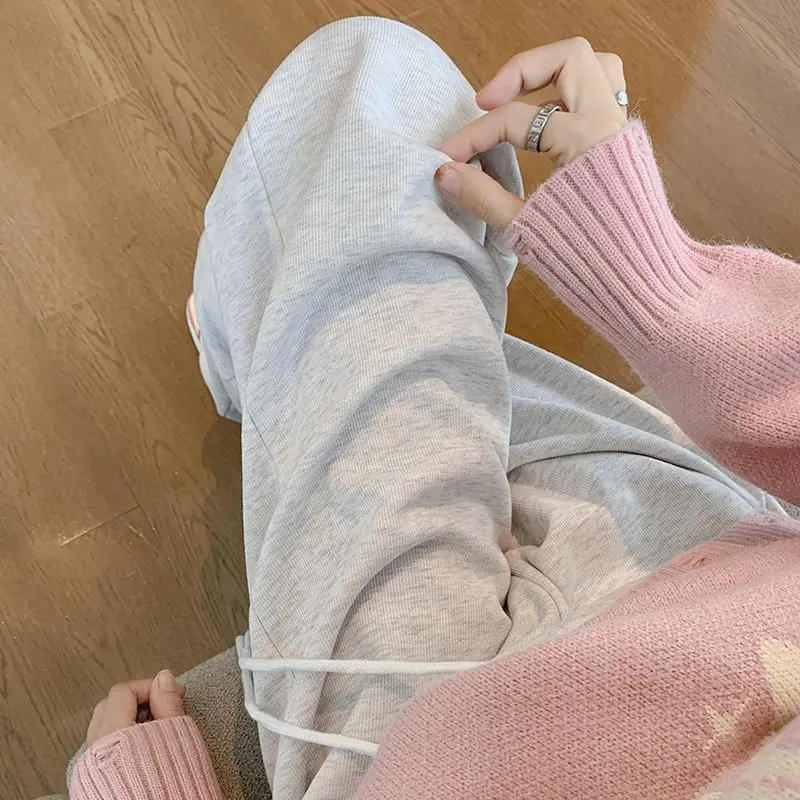 All Season Women White Gray American Sweatpants Drawstring Cuffed Wide Leg Loose Casual Joggers 2026 Hot