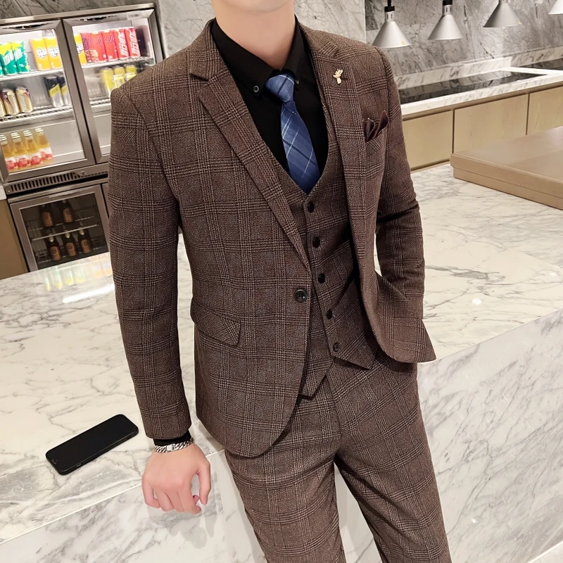 2023 Men's British Fashion Three-piece Set Slim Fit Suit Vest Trousers Ensemble Handsome Trendy All-in-one Banquet Blaze 8 S6a462d79bc70498291b1bd6a5371d51fZ
