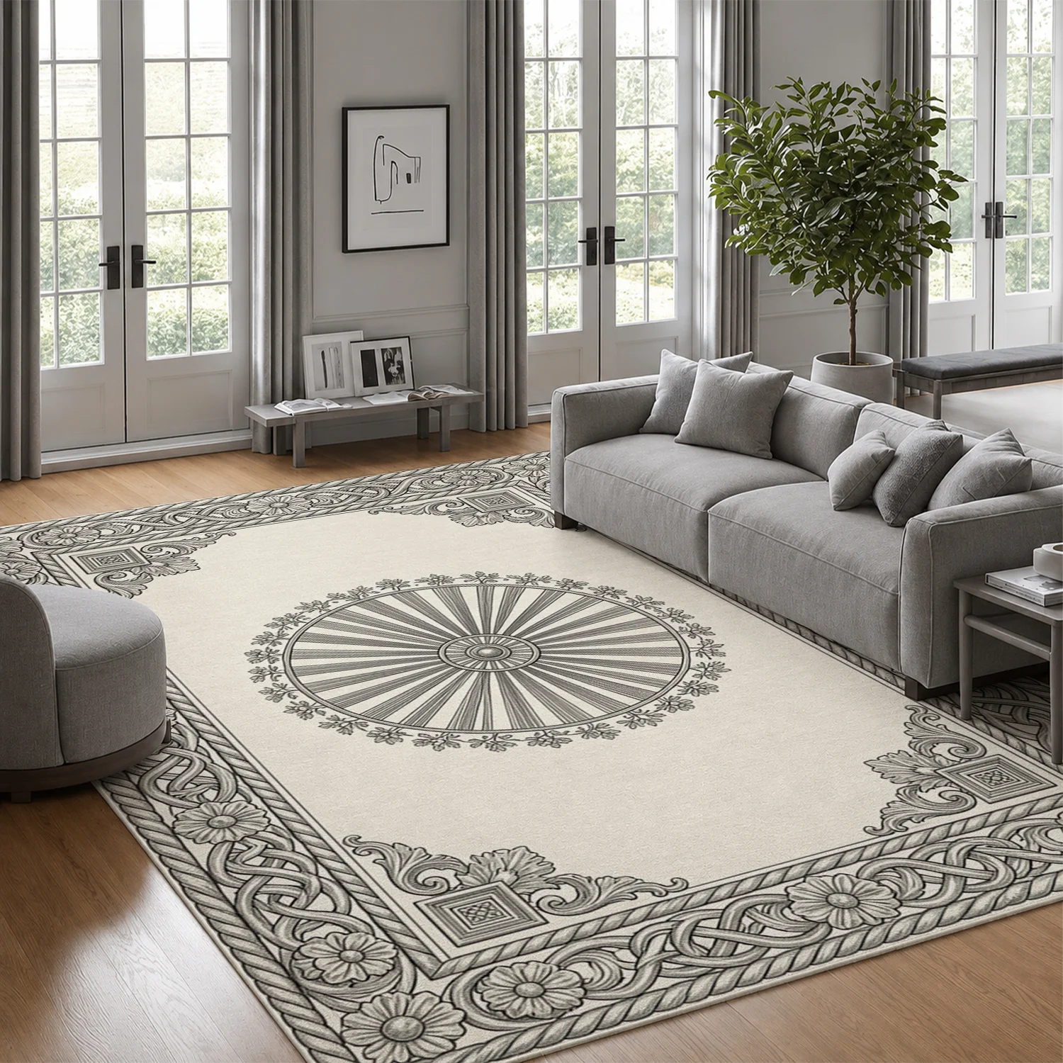 Ornate Floral Celtic Border Design Area Rug Velvet Machine Washable Floor Mat for Living Room Bedroom Dining Room Ideal for Halloween Thanksgiving Christmas New Year Home Decoration