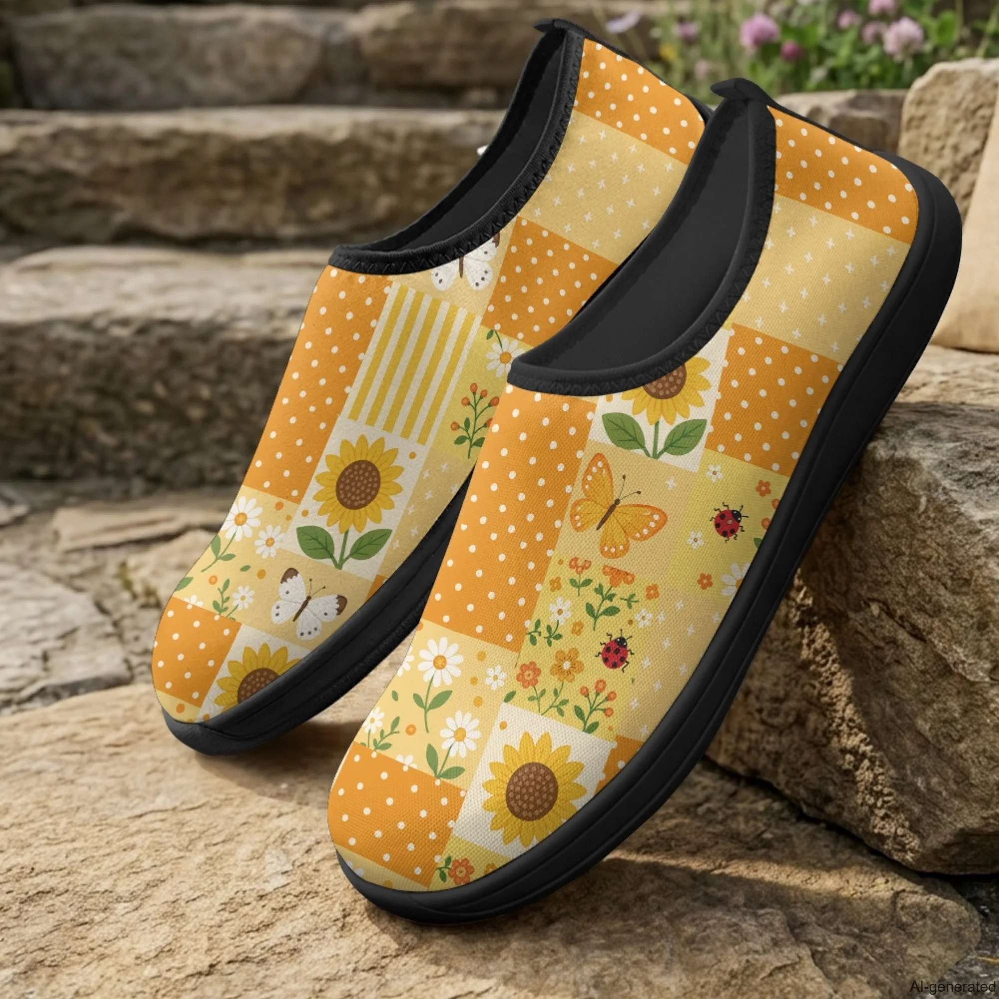 XIXIRIMIDO Slip-on Wide-toed Shoes Nurse Shoes Woman Hospital Nurse Work Shoes White Non-slip Nursing Shoes Sunflower 36-46