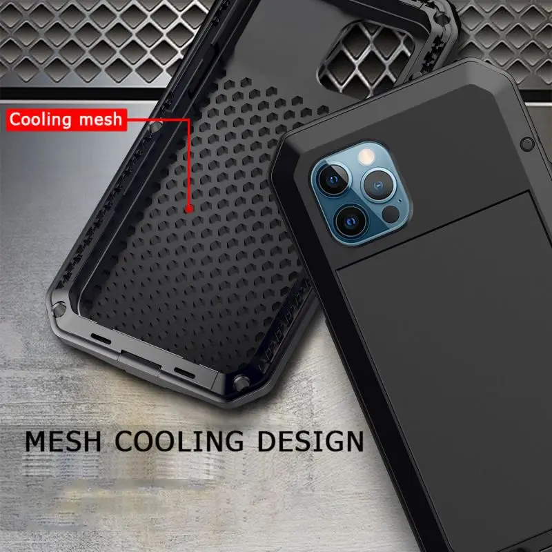 Heavy Duty Armor Aluminum Metal Silicone Case For iPhone 15 14 13 12 11 Pro Max XS Max XR 678 SE Anti-drop Glass Screen Film