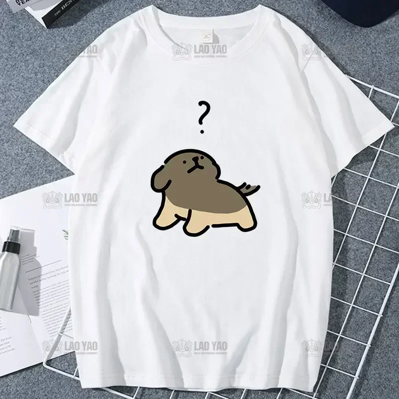 Maltese Line Puppy Couple Printed T-shirt Girlfriend Boyfriend Birthday Gift Ropa Mujer Kawaii Women Clothing Cartoon Dog TOPS