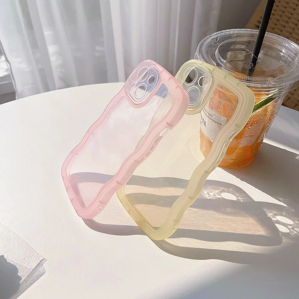 For iPhone 15 14 13 12 11 Pro MaxXS  7 8 Plus Case Cute Transparent Curly Wave Hybrid Shockproof Bumper Cover Soft Funda image 5