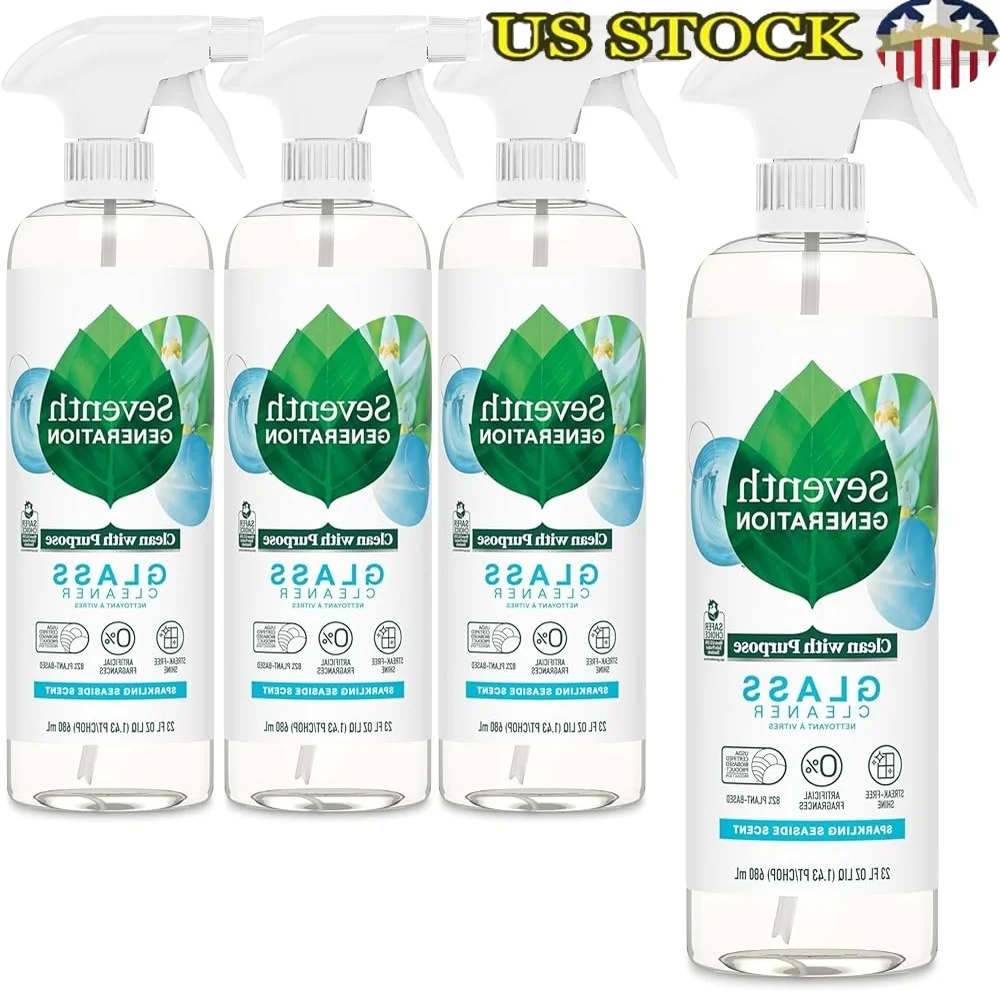 

Биоразлагаемый очиститель для стекол, спрей без разводов, 4 упаковки эфирных масел, сверкающий морской аромат, 23 унции, нетоксичный, без тента для окон