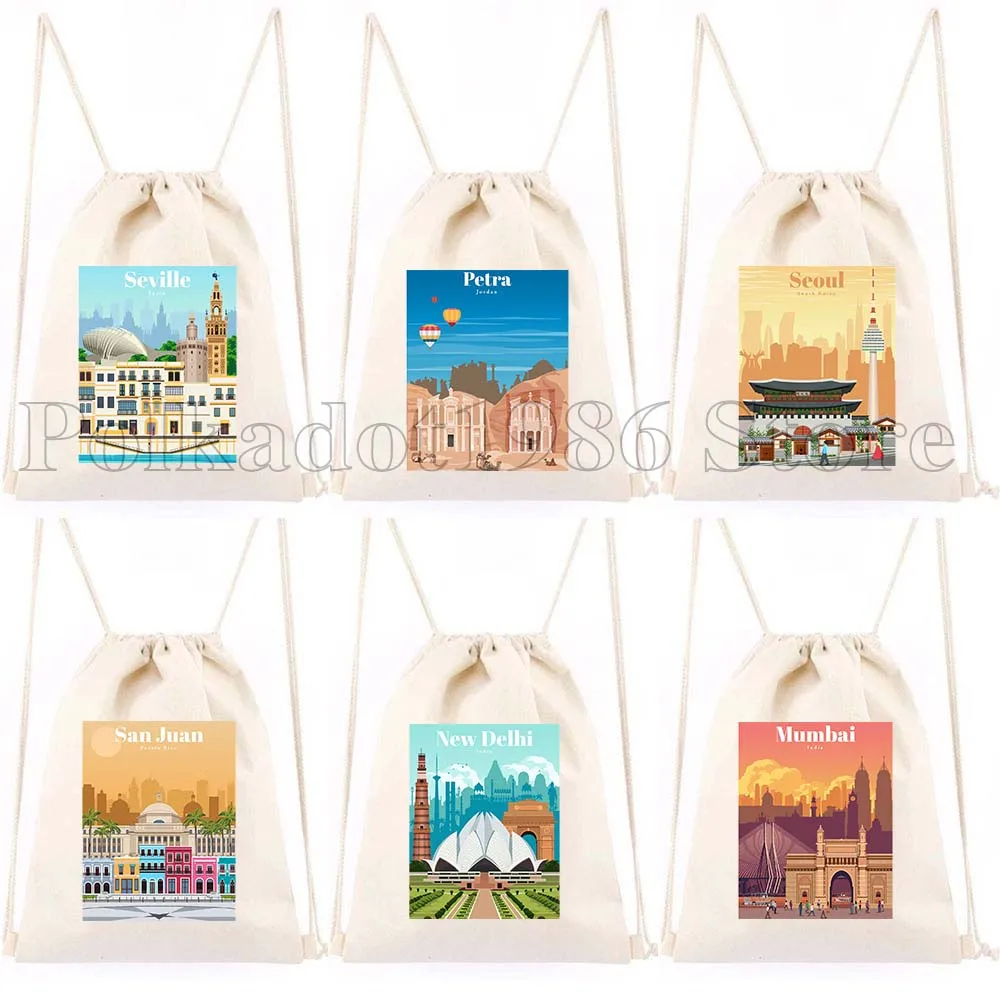 

Montreal Mumbai Munich New Delhi Osaka Oslo Petra Prague Quebec Rejkjavik Riga Canvas Drawstring Bags Soccer Backpack Sackpack