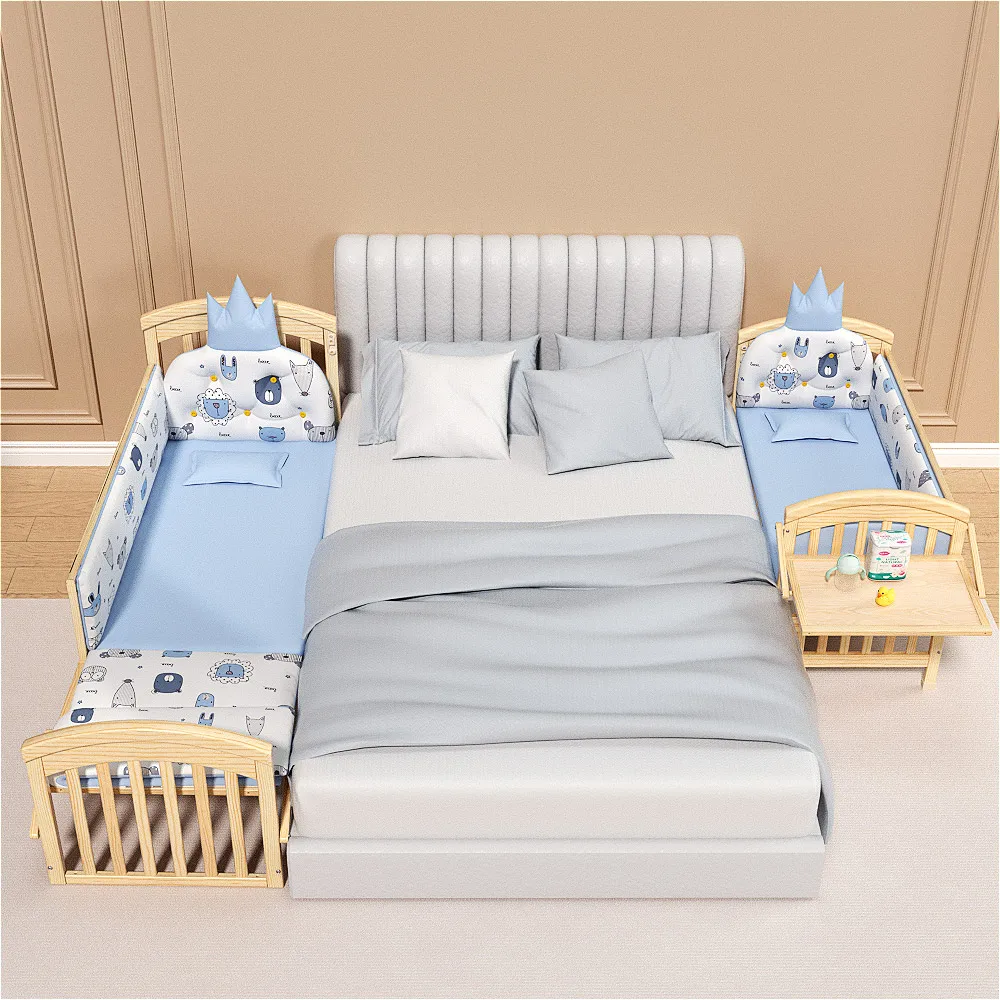 

2024 New Good Quality Natural Unpainted Pine Wood Cots Baby Bed Swing Crib Baby Bedroom Furniture Growing Children Bed