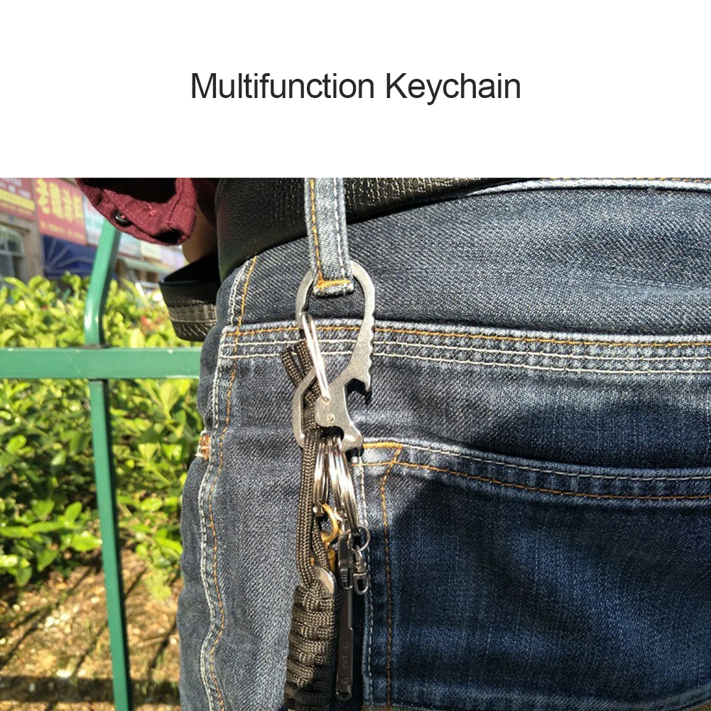 Keyring Bottle Opener Stainless Steel Pocket Keychain Carabiner Multifunctional Mountaineering Buckle Practical Hiking Equipment
