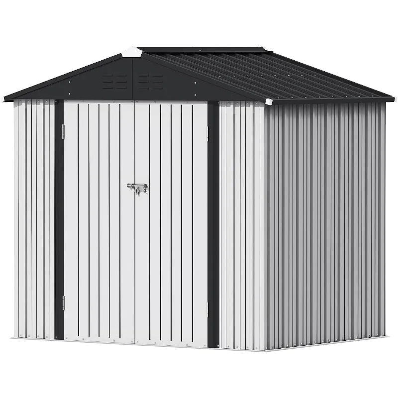 سقيفة تخزين خارجية 8 × 6 أقدام قابلة للقفل سقيفة حديقة معدنية من الفولاذ المقاوم للتآكل مع باب واحد قابل للقفل