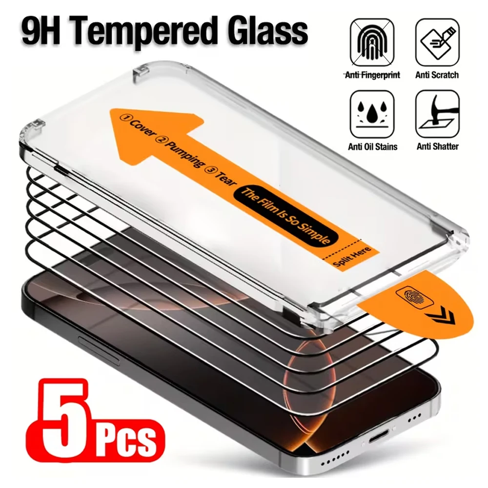 

1-5Pcs HD Tempered Glass For iPhone 17 Pro Max 16 15 14 13 11 12Pro 16e Mini 6 7 8 Plus SE X XR XS Easy Install Screen Protector