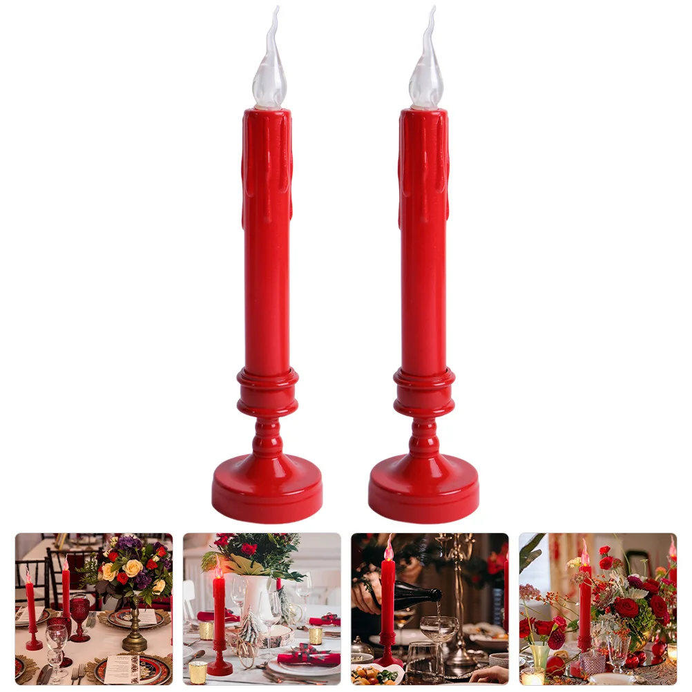 

1 Pair Led Electronic Lights Red Flameless Reusable Candles Decor For Chinese New Year Birthday Sacrifice Decoration