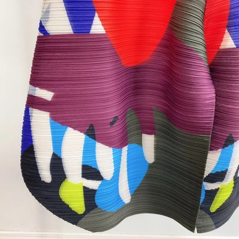 YUDX Miyake plissé jambe large pantalon femme multicolore imprimé élastique taille haute ample grande taille 2025 nouveau automne femmes vêtements