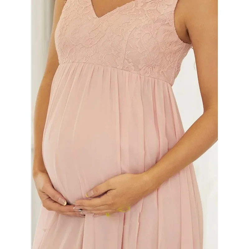 فساتين الأمومة الدانتيل الجميلة لالتقاط الصور تبادل لاطلاق النار مثير طويل التصوير الدعامة فستان الحمل