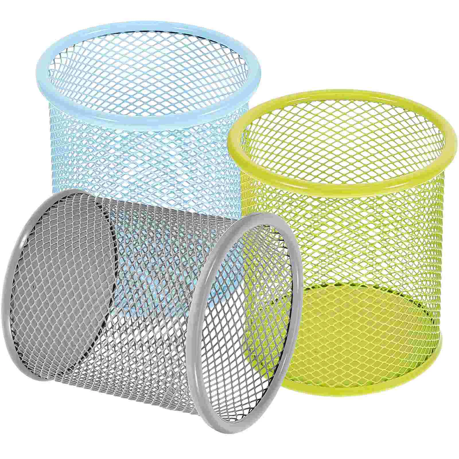 

3 Pcs Pen Container Desk Mesh Holder Grid Notebook Makeup Brush Accessories Metal