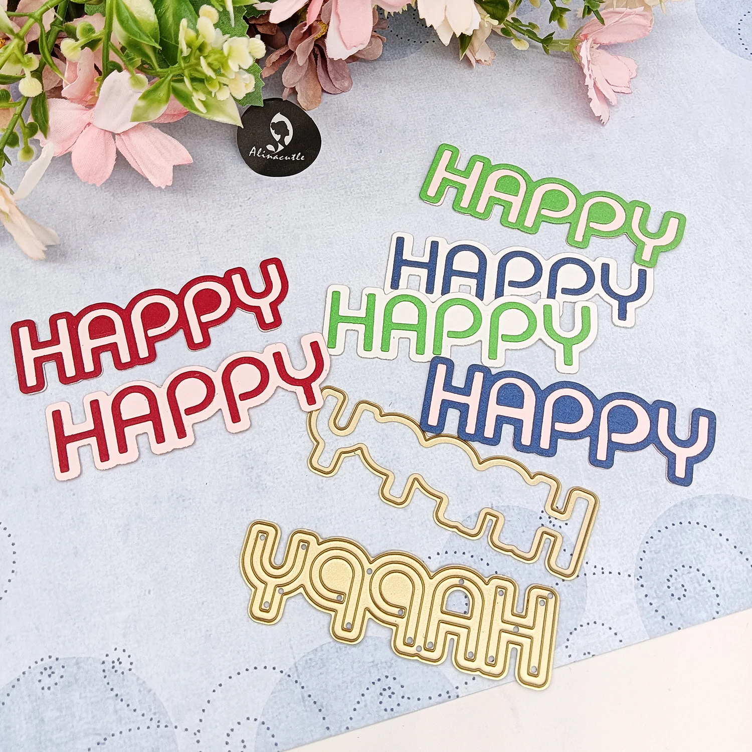 Alinacutle „Happy“ Metall-Stanzform für Geschenk, Papier, Handwerk, handgefertigte Kartenherstellung, DIY-Grußkarten, Scrapbooking und Album