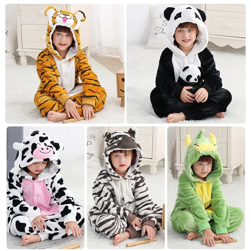 Halloween Flannel Children Blanket Sleepers Costume Hooded Winter Clothes Jumpsuit Sleepwear Pajamas For Boys Girl 3-12T