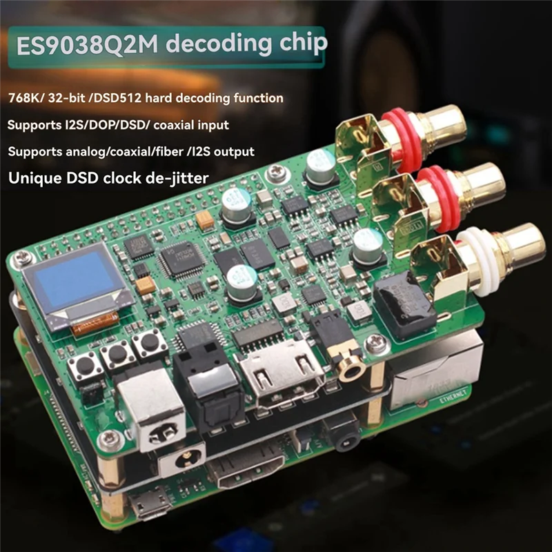 ABJF-Für Raspberry Pi Es9038q2m DAC Decoder Board Hifi Audio, Koaxial, Faser, I2S, Analogausgang Unterstützt 768K 32Bit, DSD512