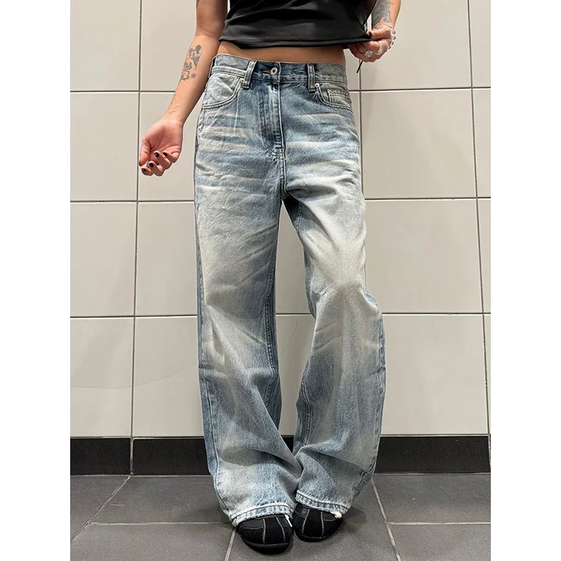 

ZHIZOU Women's Blue Gothic Y2k Baggy Jeans Harajuku Aesthetic Japanese 2000s Style Denim Trousers Vintage Cargo Pants Clothes