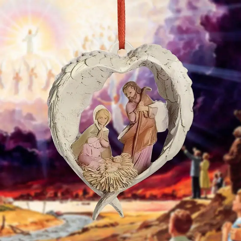 Nativity Christmas Hang Ornament Hang Ornament Nativity Christmas Tree Heart Ornaments Religious Christmas Pendant Durable